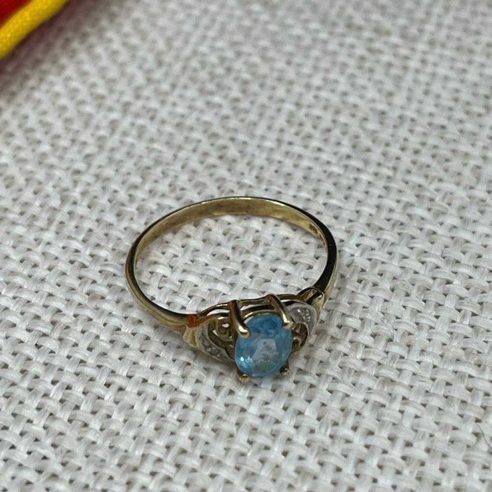 Vintage 10K Gold Blue Topaz & Diamond Ring – JCM Signed, Size 6.75 - Picture 17 of 17